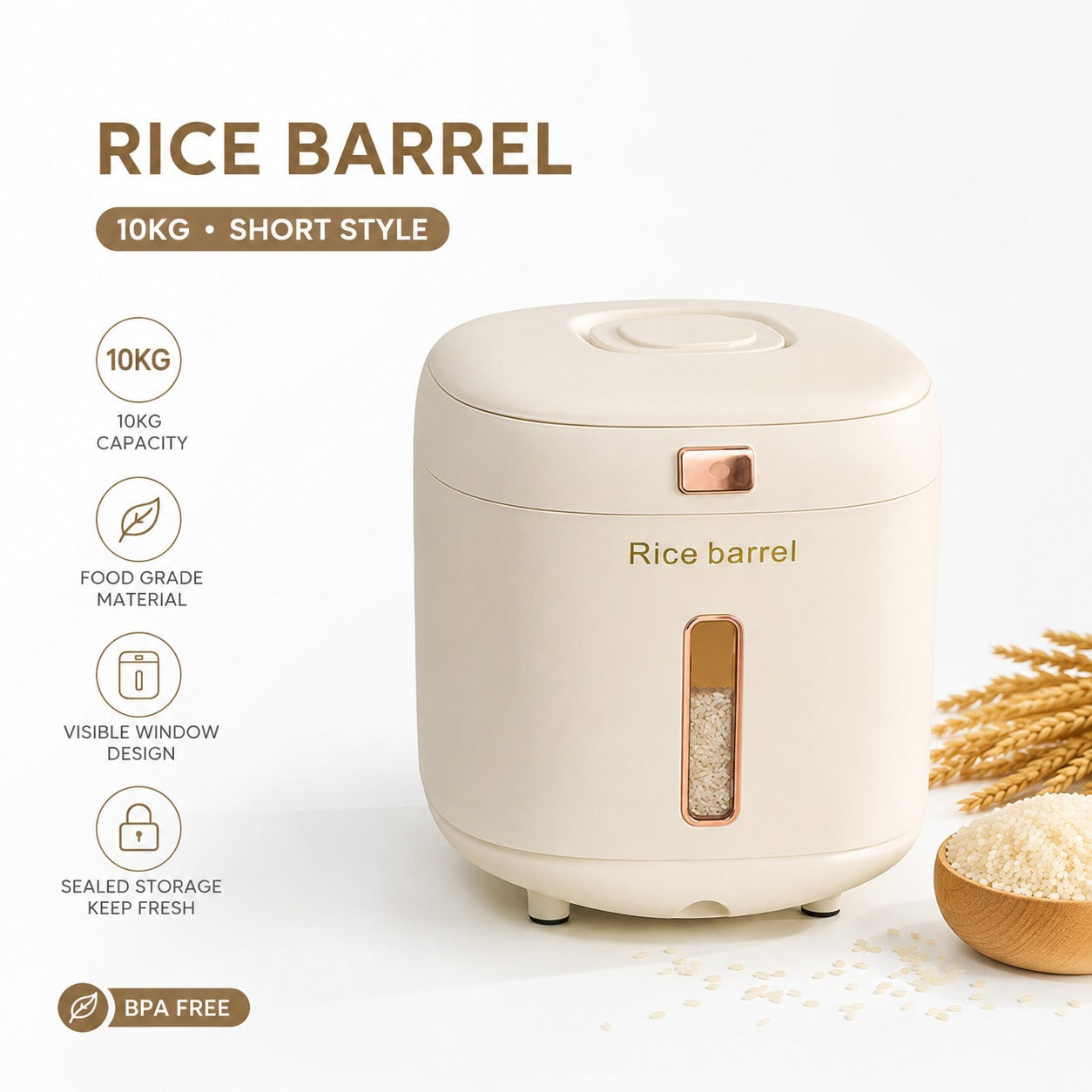Premium 10KG Airtight Rice Storage Dispenser with Viewing Window – Moisture-Proof Grain Container