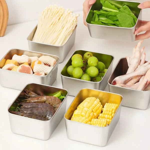 5-Piece Stainless Steel Food Storage Container Set with Transparent Lids – Reusable Kitchen Boxes