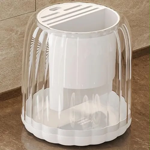 360° Rotating Cutlery Holder with Transparent Dustproof Cover – Multipurpose Kitchen Utensil Organizer