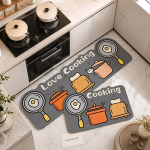 Love Cooking Printed Anti-Slip Kitchen Floor Mat – Soft, Absorbent & Washable Rug