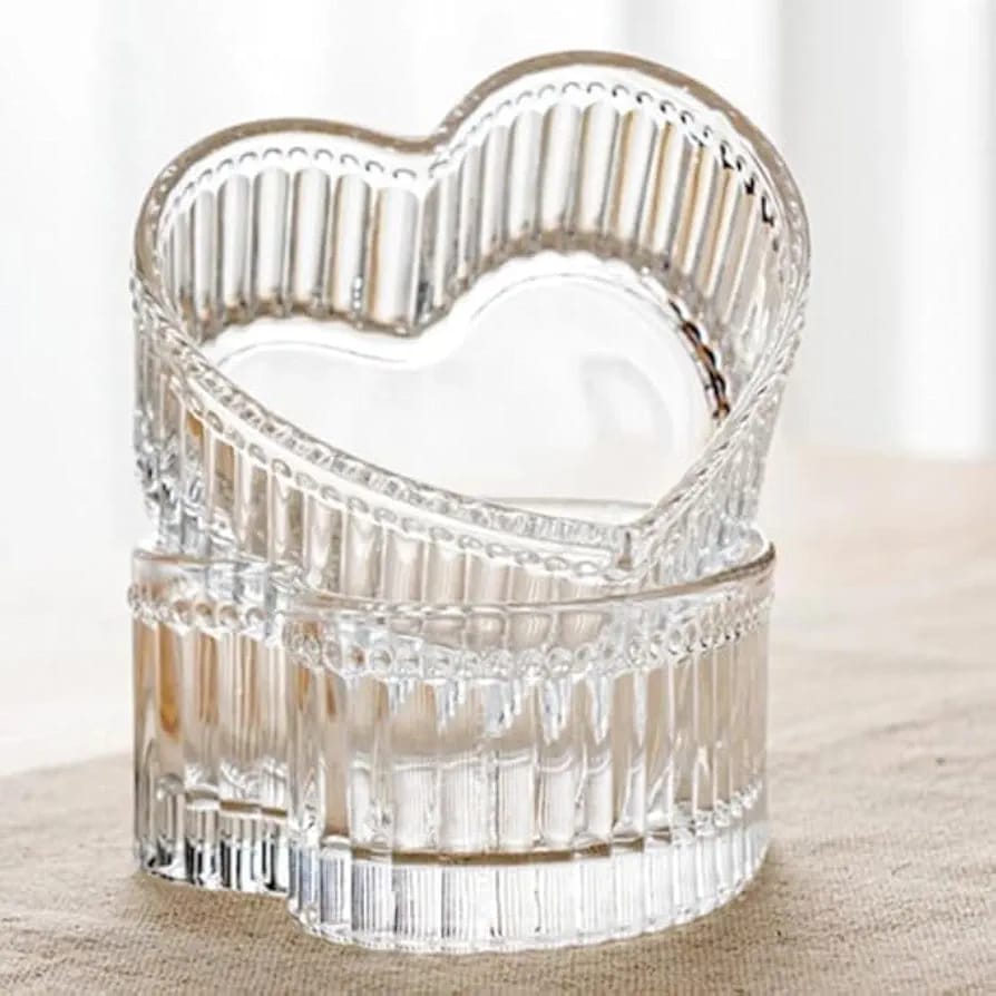 5-Piece Rotating Heart-Shaped Glass Dry Fruit & Snack Bowl Set with Wooden Stand