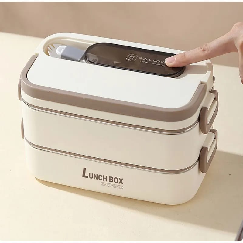 2-Tier Insulated Lunch Box with Stainless-Steel Compartment Tray & Cutlery Storage