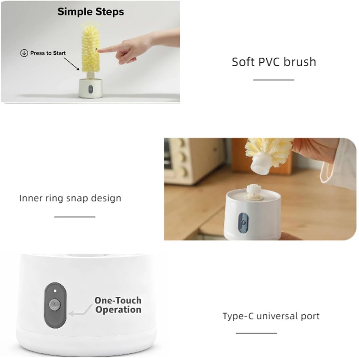 Rechargeable Electric Bottle Brush Cleaner with 2 Interchangeable Heads – 360° Rotary Cleaning Brush