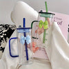 Square Glass Tumbler with Double  Bows & Straw – Elegant Drinkware