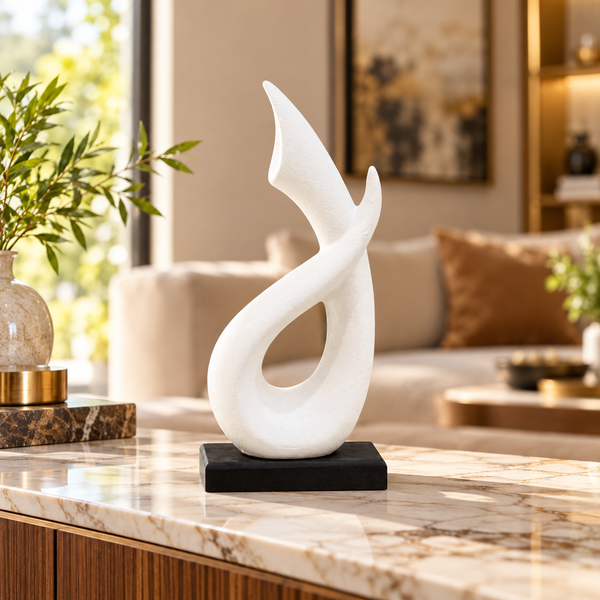 Abstract curved white ceramic decor sculpture