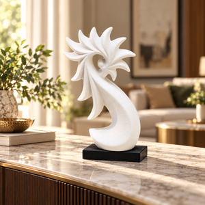 Abstract feather-shaped white ceramic decor sculpture