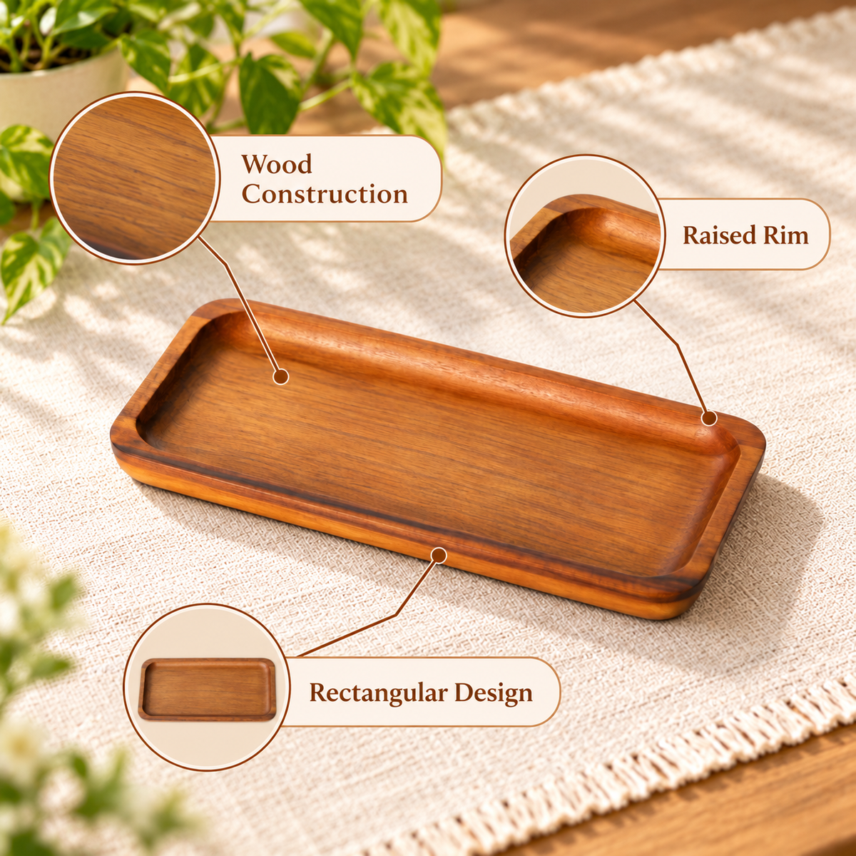 Billi Rectangular Wood Serving Tray – Small feature infographic