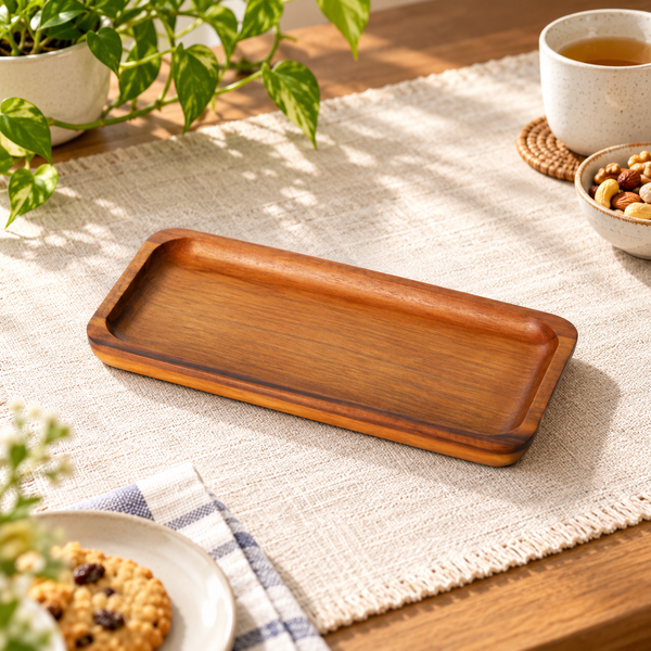Billi Rectangular Wood Serving Tray – Small in a premium lifestyle setting