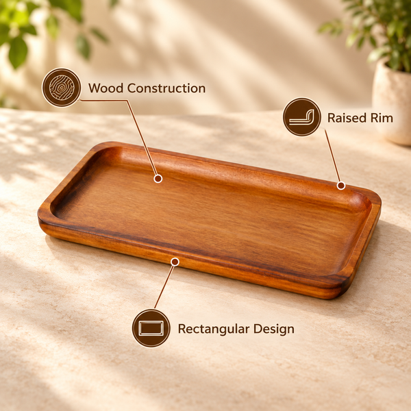 Billi Rectangular Wood Serving Tray – Medium feature infographic