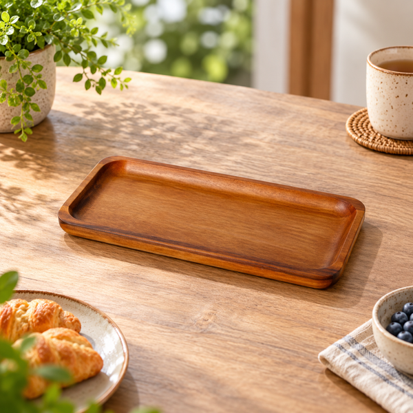 Billi Rectangular Wood Serving Tray – Medium in a premium lifestyle setting
