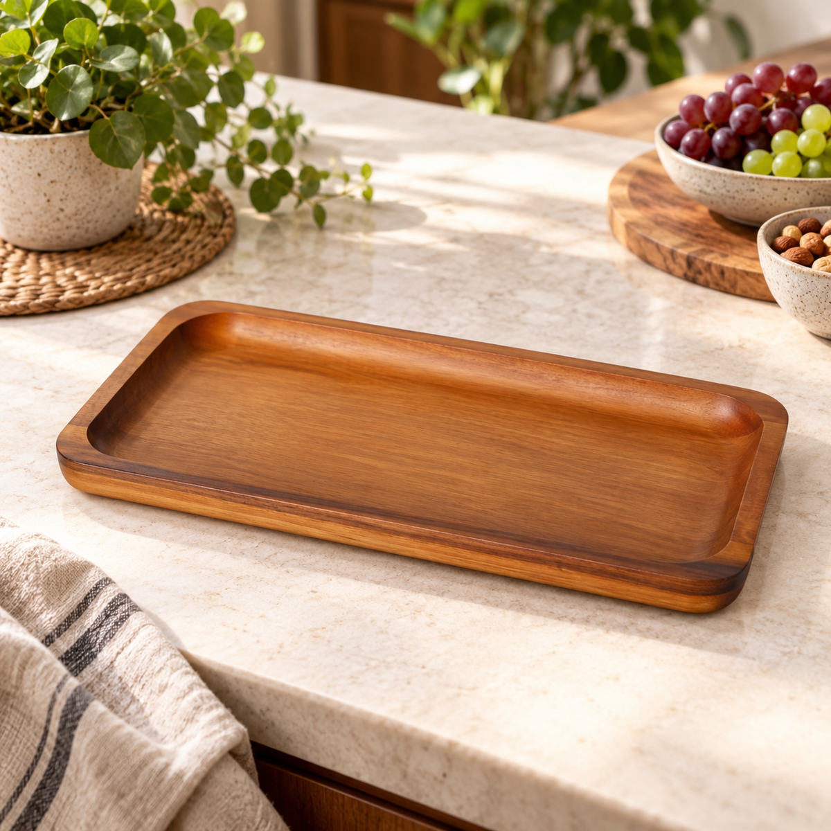 Billi Rectangular Wood Serving Tray – Extra Large in a premium lifestyle setting