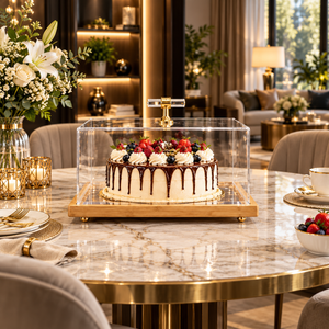 Clear acrylic cake dome with wooden base
