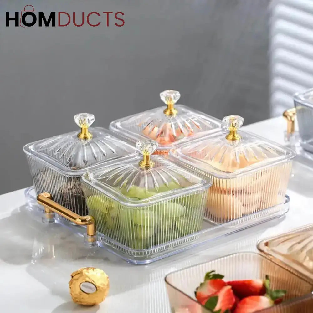 Acrylic Candy Storage Containers with Lids - 4 Piece Set for Snacks & Desserts Square