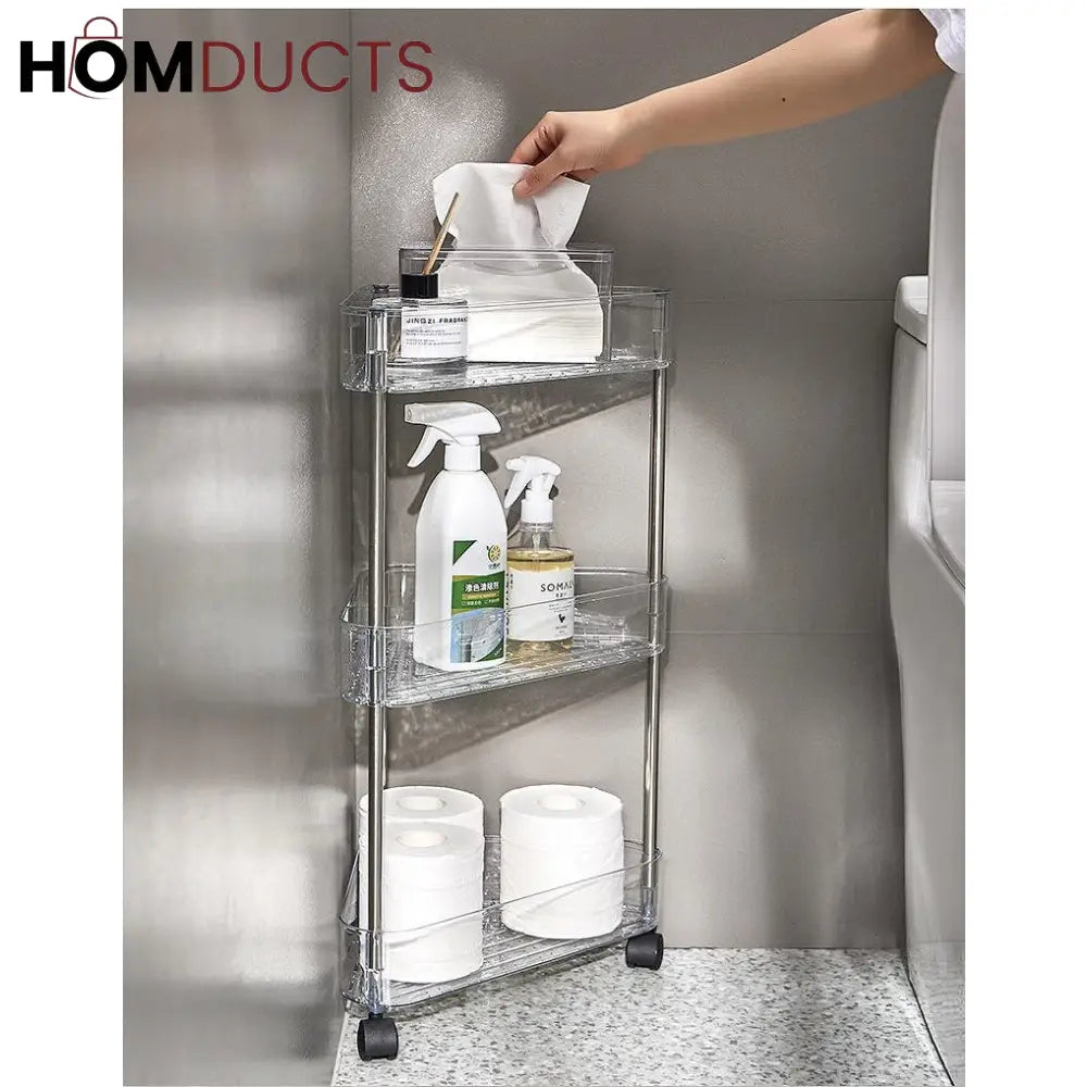 Acrylic Corner Trolly With Wheels 3 Tier