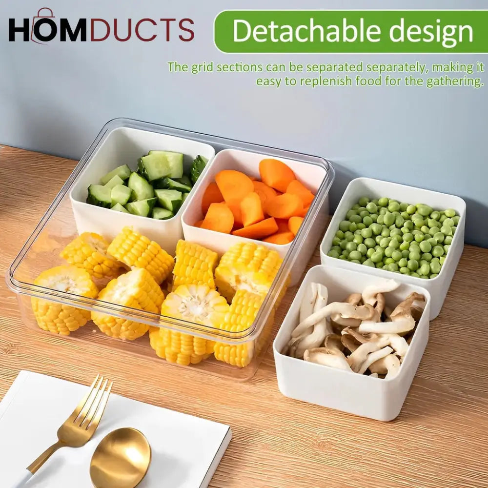 Acrylic Divided Food Storage Tray With Lid