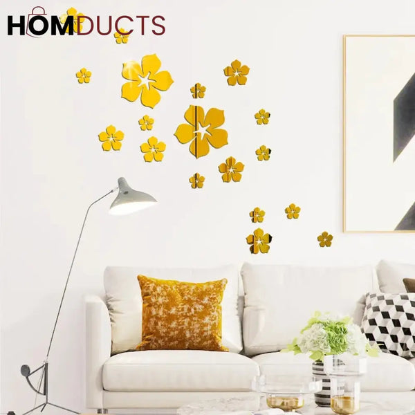 Acrylic Wall Stickers Flower Shape / Golden