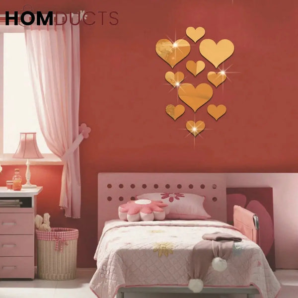 Acrylic Wall Stickers Heart Style / Golden