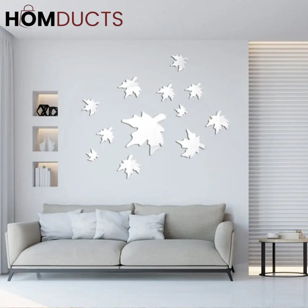 Acrylic Wall Stickers Leaf Shape / Silver