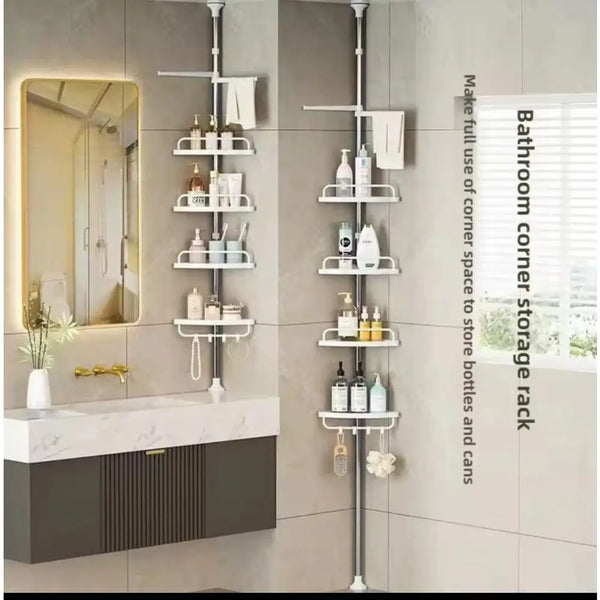 Adjustable Corner Shower Caddy with 4 Tiers – Tension Pole Bathroom Organizer Shelf for Shampoo Soap & Toiletries