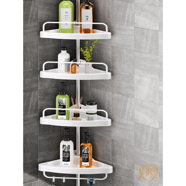 Adjustable Corner Shower Caddy with 4 Tiers – Tension Pole Bathroom Organizer Shelf for Shampoo Soap & Toiletries