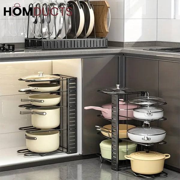 Adjustable Heavy Duty Pot and Pan Organizer Rack – 8 Tier Kitchen Cookware Storage Stand for Lids Skillets & Bakeware