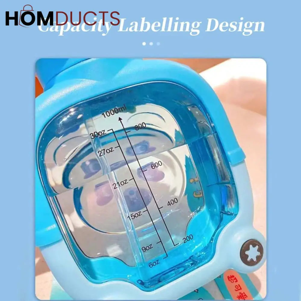 Adorable Bear Water Bottle with Straw - 1000ml Cute & Portable