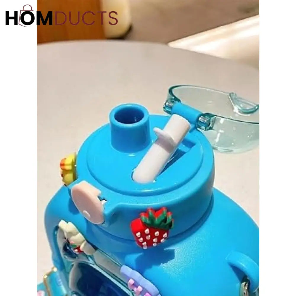 Adorable Bear Water Bottle with Straw - 1000ml Cute & Portable