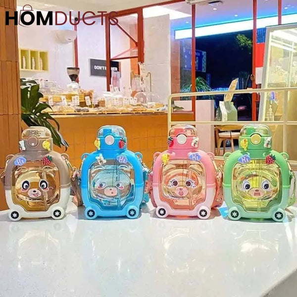Adorable Bear Water Bottle with Straw - 1000ml Cute & Portable
