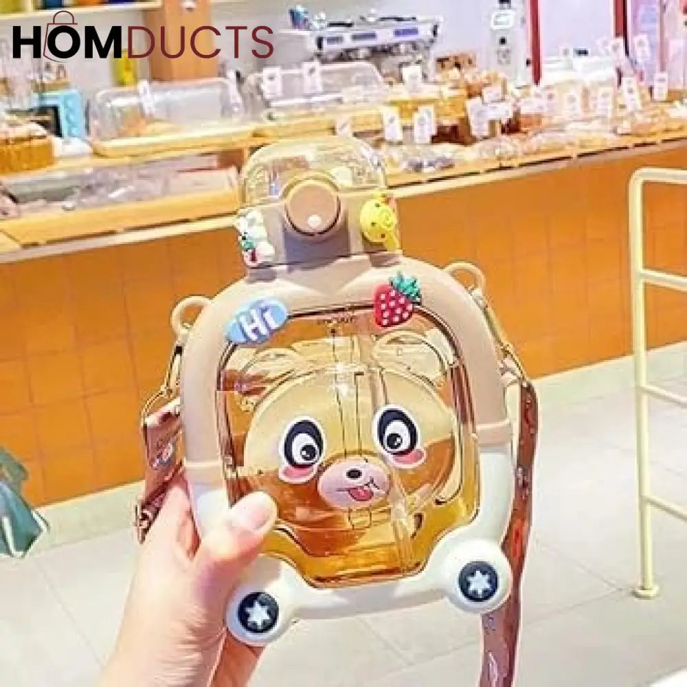 Adorable Bear Water Bottle with Straw - 1000ml Cute & Portable