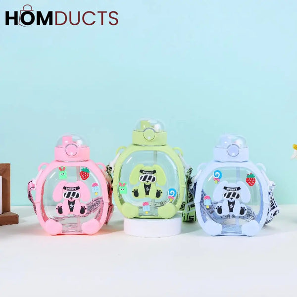 Adorable Cartoon Dog Kids Water Bottle with Straw & Crossbody Strap - Hydration Fun!