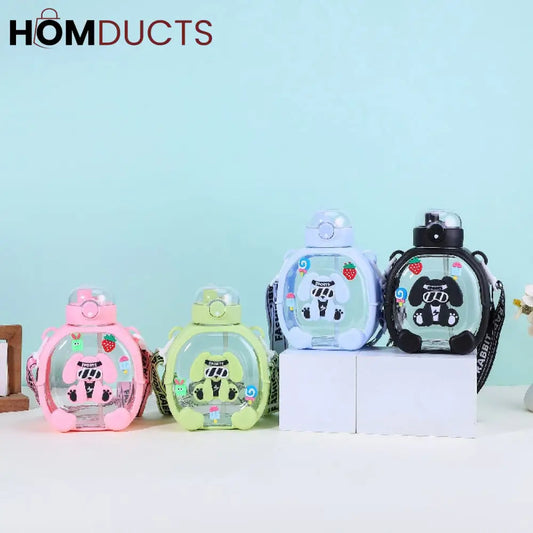 Adorable Cartoon Dog Kids Water Bottle with Straw & Crossbody Strap - Hydration Fun!