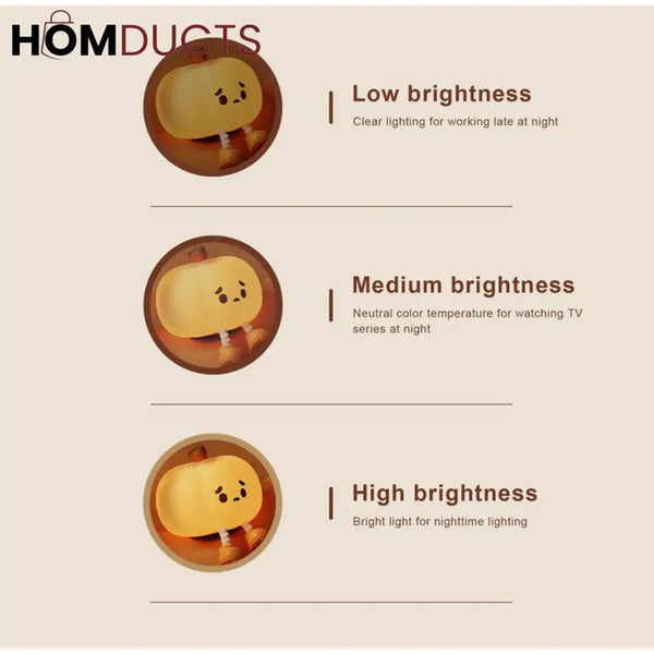 Adorable Pumpkin Silicone LED Night Light - USB Rechargeable & Touch Control