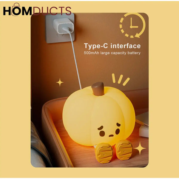 Adorable Pumpkin Silicone LED Night Light - USB Rechargeable & Touch Control
