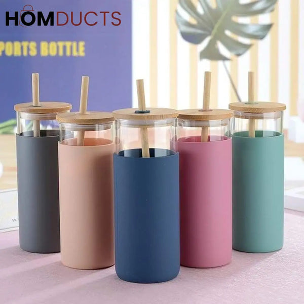 Aesthetic Glass Sipper With Silicone Cover