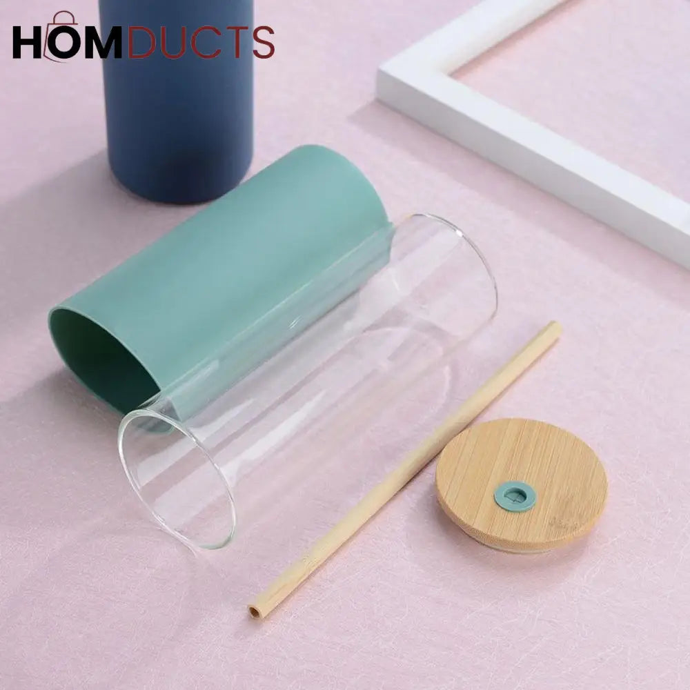 Aesthetic Glass Sipper With Silicone Cover