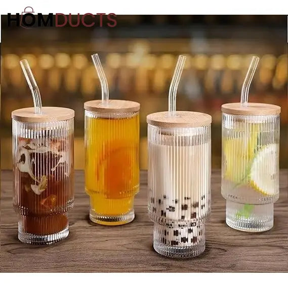 Aesthetic Straw Glass With Wooden Lid