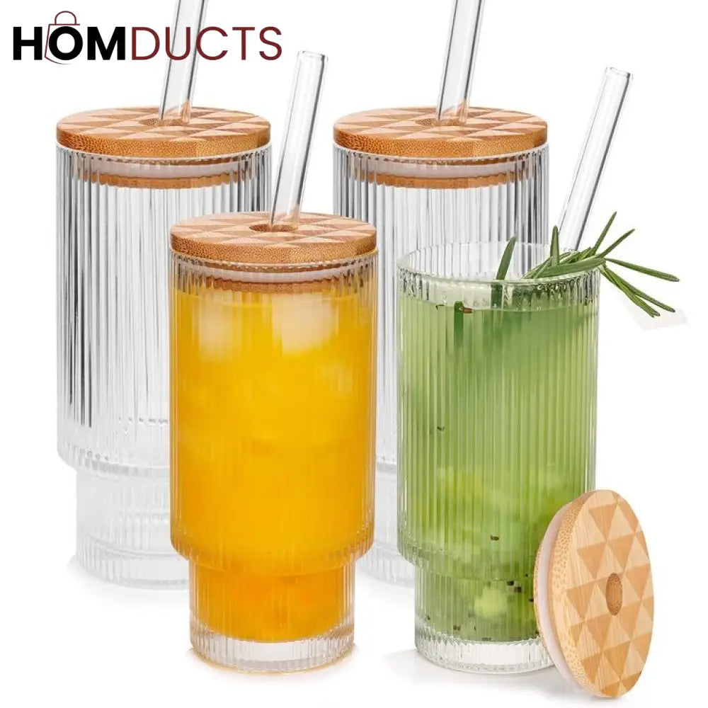 Aesthetic Straw Glass With Wooden Lid