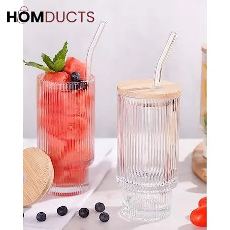 Aesthetic Straw Glass With Wooden Lid