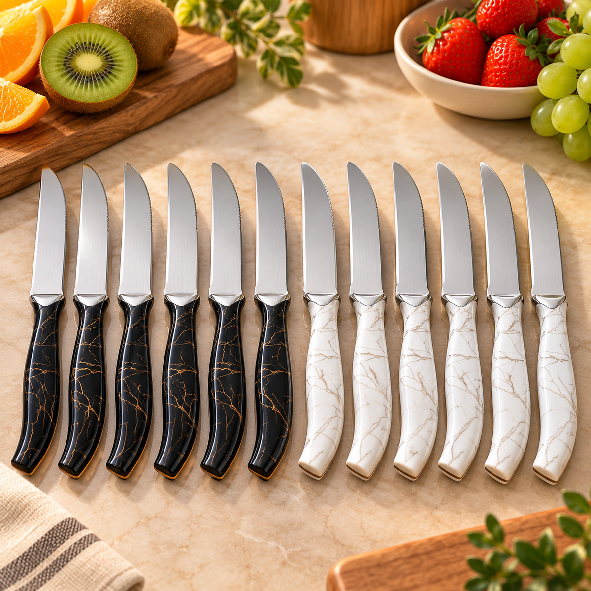 12-piece marble handle knife set