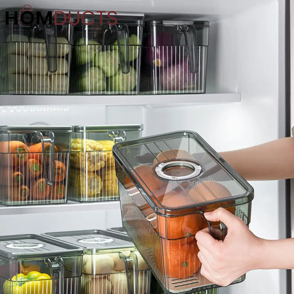 Airtight Acrylic Storage Containers with Handle – Stackable Leak-Proof Fridge & Pantry Organizer for Fruits Vegetables
