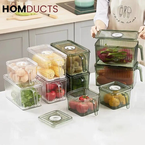 Airtight Acrylic Storage Containers with Handle – Stackable Leak-Proof Fridge & Pantry Organizer for Fruits Vegetables