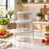Three-piece airtight glass bowl set with silicone lids