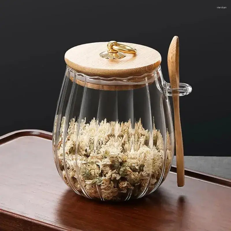 Airtight Glass Spice Jar with Wooden Lid - Modern Kitchen Storage