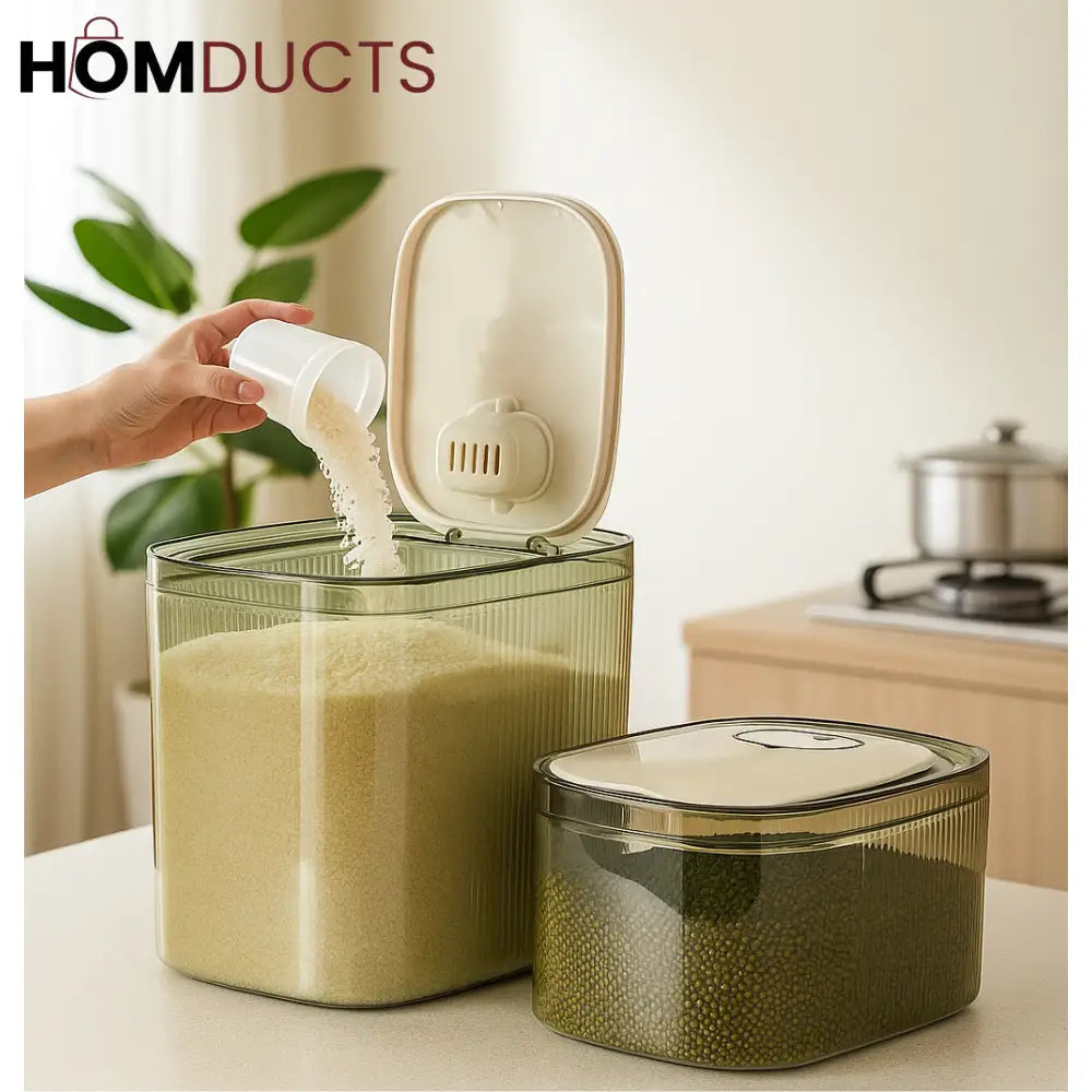 Airtight Rice Storage Container with Measuring Cup | Thickened Food Bin Food Dispensers