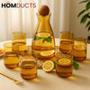 Amber Glass Jug Set with Wooden Ball Lid – 7-Piece Lemonade & Water Serving Set