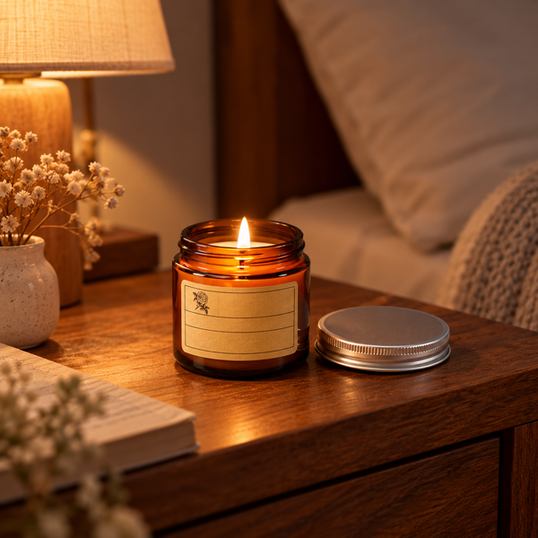 Amber glass jar scented candle