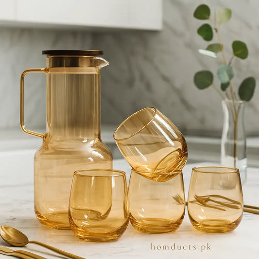 Amber Luxe 7-Piece Glassware Set – 1 Jug & 6 Glasses