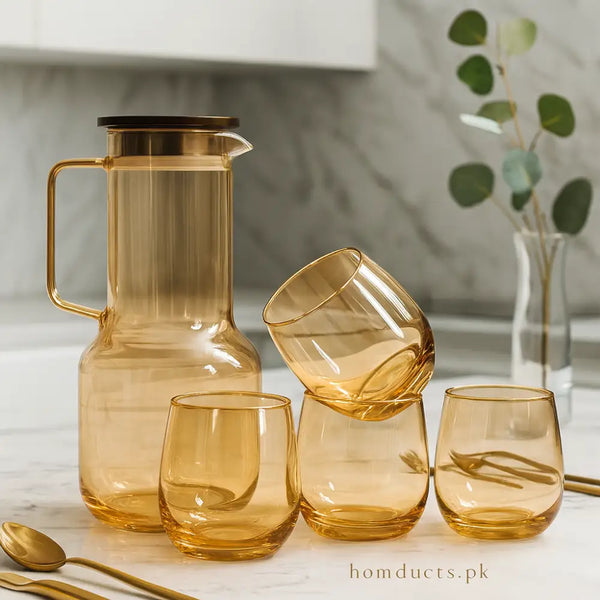 Amber Luxe 7-Piece Glassware Set – 1 Jug & 6 Glasses