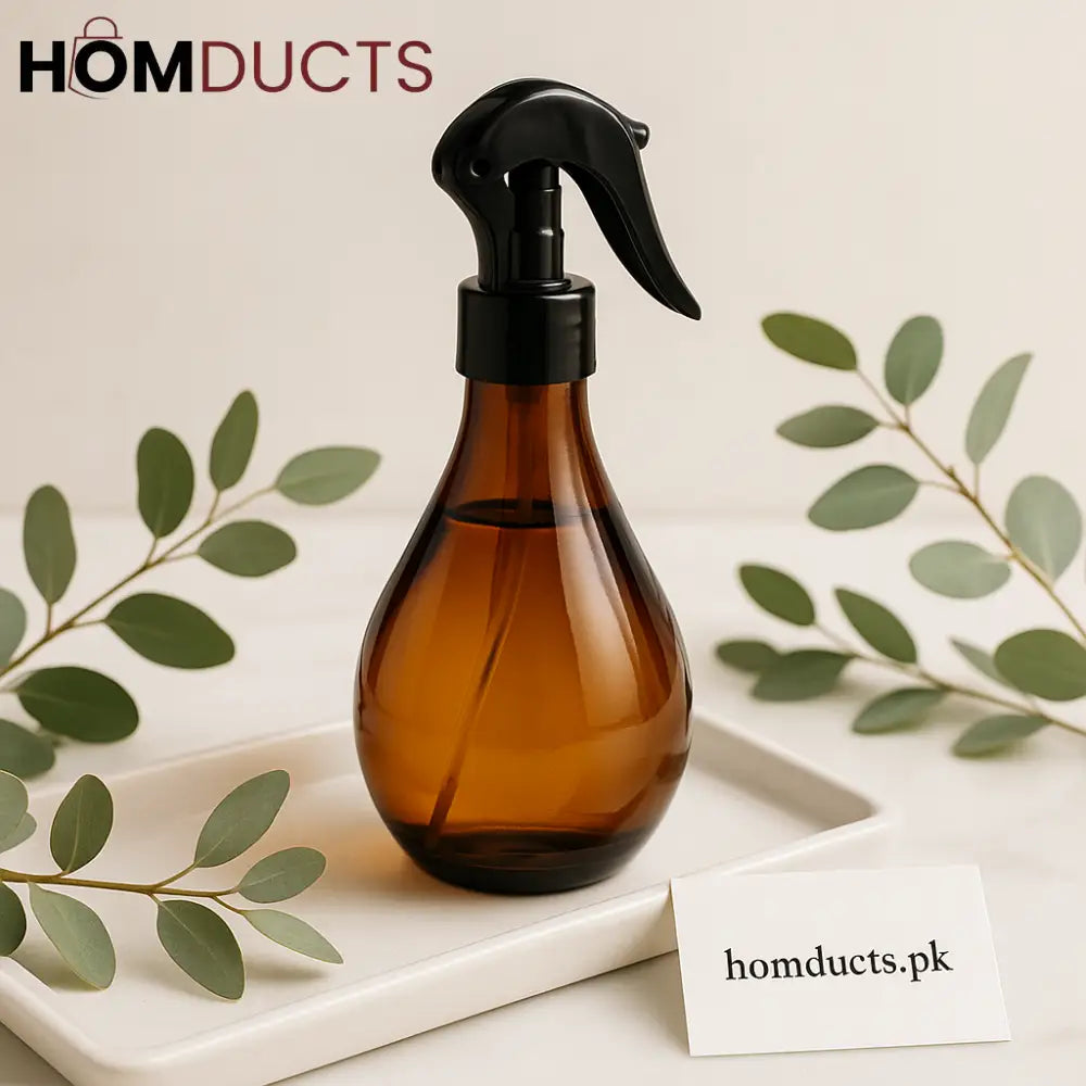 Amber Spray Bottle – Refillable Luxury Mist Dispenser with Black Trigger