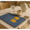 Angela 2-Piece Blue & Gold Floral Placemats – Elegant Dining Table Mats with Yellow Rose Design